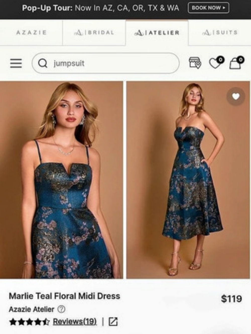 Azazie Marlie Teal Floral Midi Dress In Blue